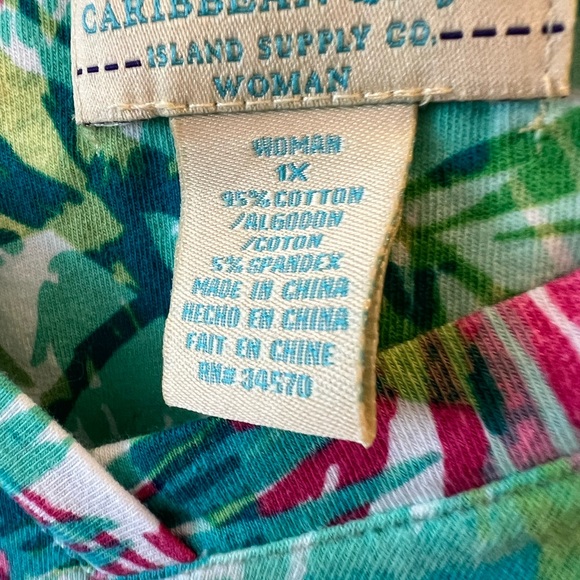 Caribbean Joe Green and Pink Leaf Print Long Sleeve Top Size 1X - Picture 2 of 5